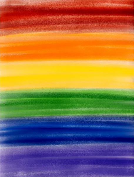 白地に水平の虹色の縞模様の質感の背景を手描き レインボーLgbtプライドフラグ 国際同性愛嫌悪に対する日 プライド月間のシンボル パステル キャンバスの模倣デザイン上のクレヨン絵 — ストック写真