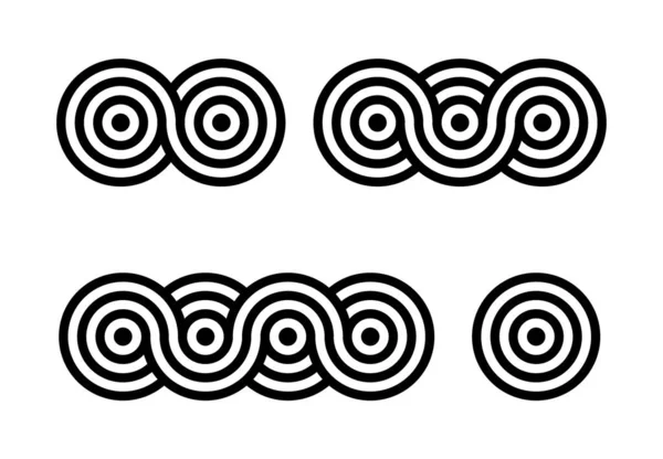 Satz Geometrischer Figuren Aus Einem Zwei Drei Und Vier Kreisen — Stockvektor