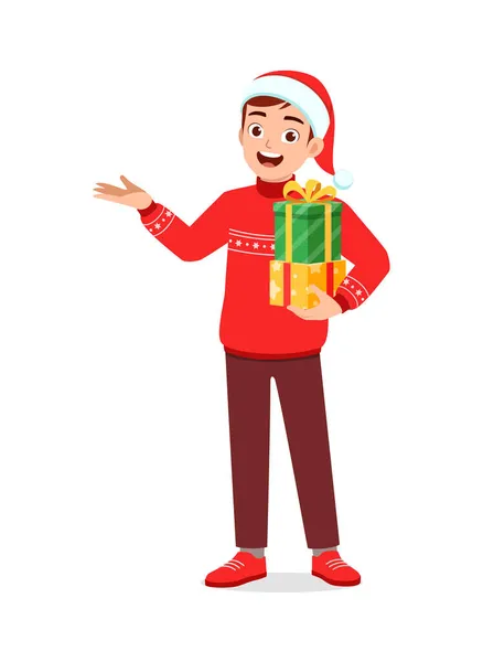 Young Man Holding Box Present Christmas — Stock Vector