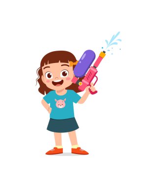 Su tabancası tutan tatlı küçük kız ve gülümse.