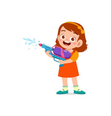 Su tabancası tutan tatlı küçük kız ve gülümse.