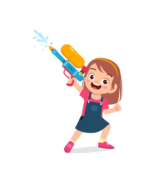 Mignonne Petite Fille Tenant Pistolet Eau Sourire — Image vectorielle