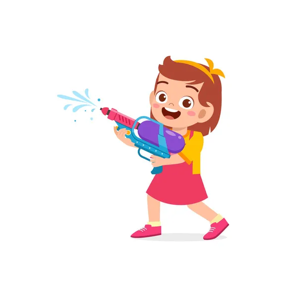 Mignonne Petite Fille Tenant Pistolet Eau Sourire — Image vectorielle