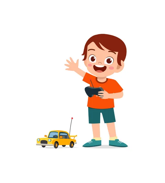 Pequeno Menino Jogar Com Controle Remoto Brinquedo Carro — Vetor de Stock