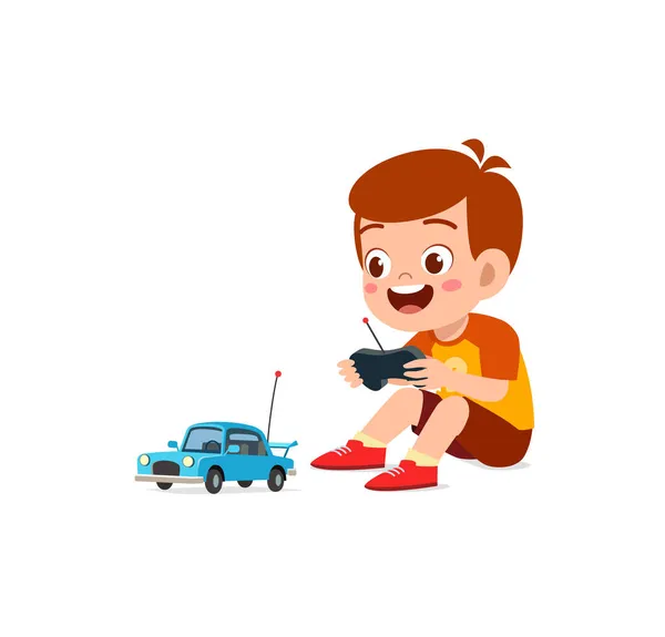 Pequeño Niño Jugar Con Control Remoto Juguete Coche — Vector de stock