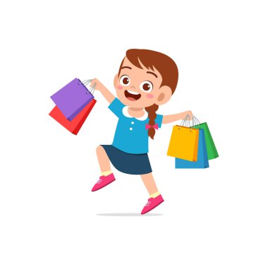 Şirin küçük kız bir sürü ıslak torba taşıyor.