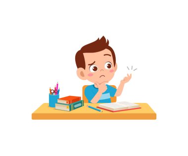 cute little boy study math with counting finger