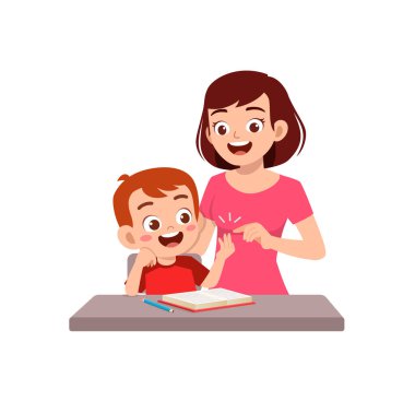 cute little boy study math with mother