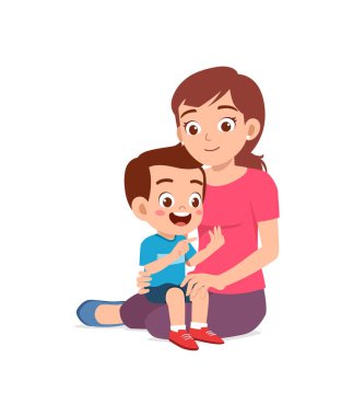 cute little boy study math with mother