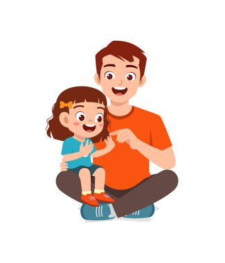 cute little girl study math with father