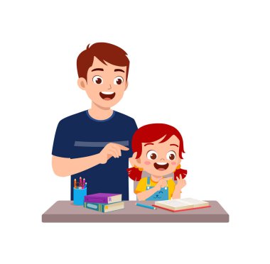 cute little girl study math with father