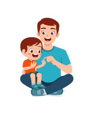 cute little boy study math with father