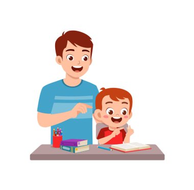 cute little boy study math with father