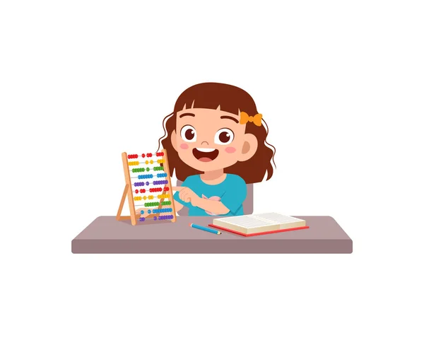 Cute Little Girl Study Math Using Wood Tool —  Vetores de Stock