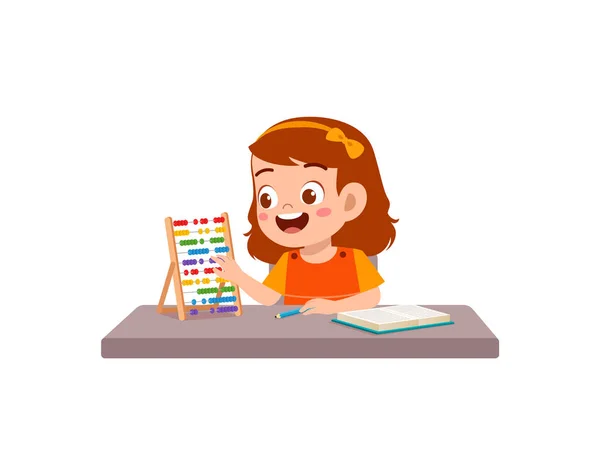 Cute Little Girl Study Math Using Wood Tool —  Vetores de Stock