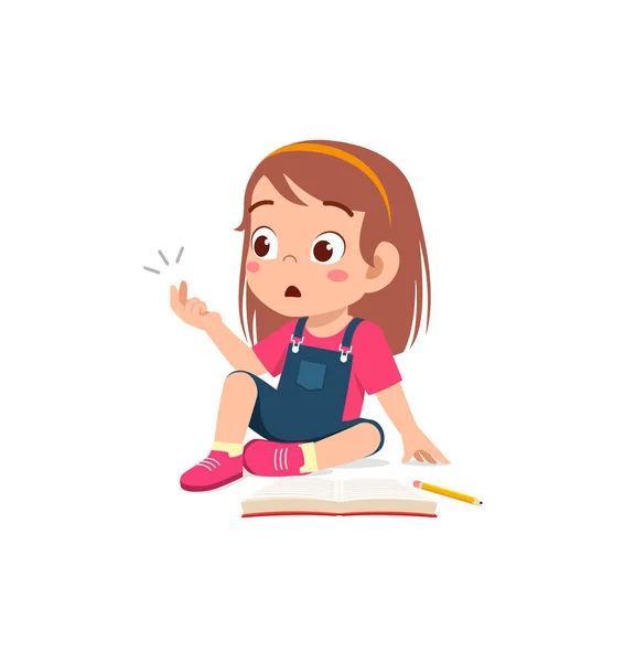 Cute Little Girl Study Math Counting Finger — Stockvektor