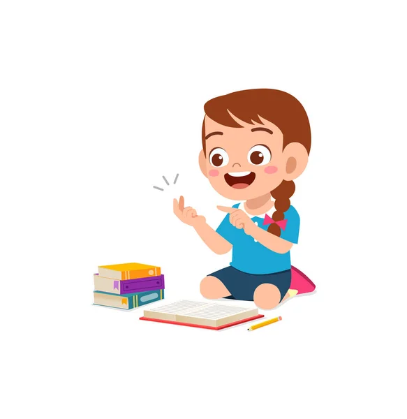 Cute Little Girl Study Math Counting Finger — 스톡 벡터