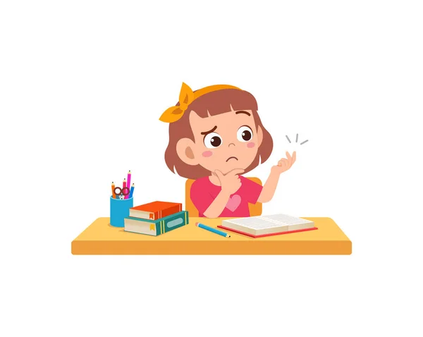 Cute Little Girl Study Math Counting Finger — Stock Vector