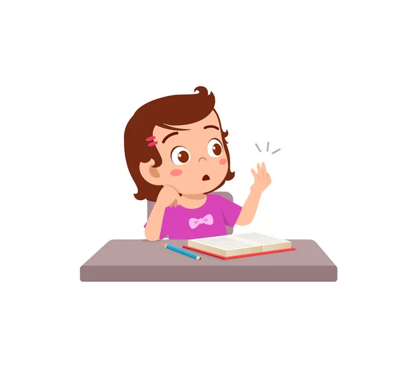 Cute Little Girl Study Math Counting Finger — Vector de stock