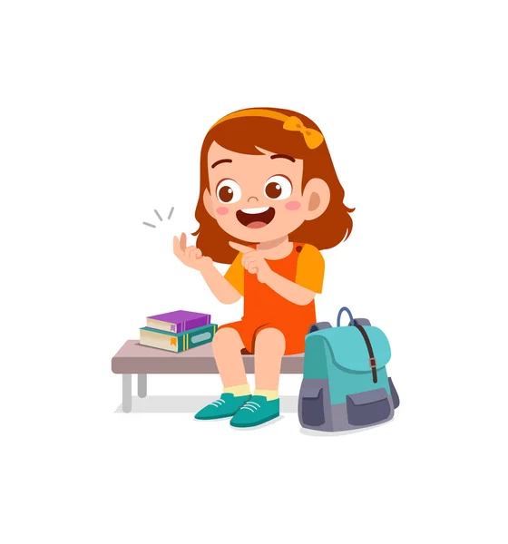 Cute Little Girl Study Math Counting Finger — Stock Vector