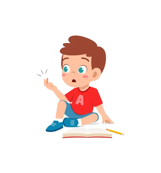 Cute Little Boy Study Math Counting Finger — Stock Vector