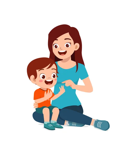 Cute Little Boy Study Math Mother — Stockvector