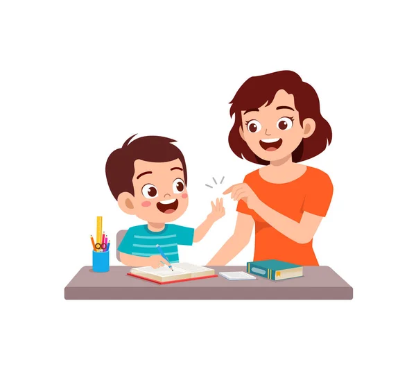 Cute Little Boy Study Math Mother — Vetor de Stock