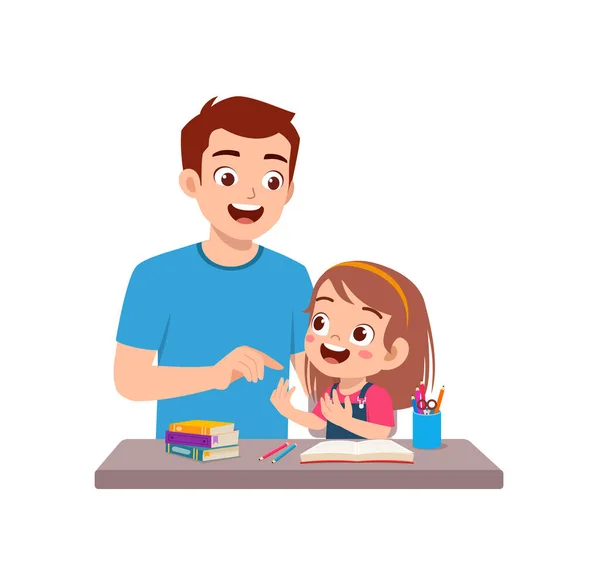Cute Little Girl Study Math Father — Vetor de Stock