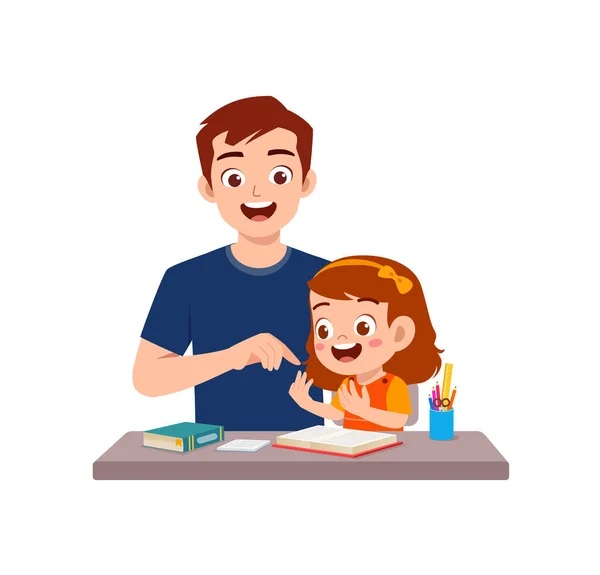 Cute Little Girl Study Math Father —  Vetores de Stock