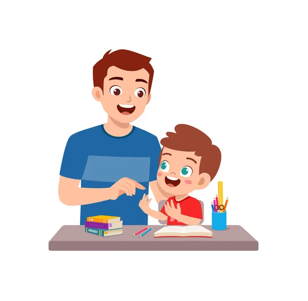 Cute Little Boy Study Math Father — Image vectorielle