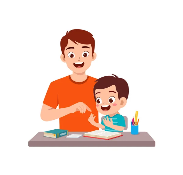 Cute Little Boy Study Math Father — Stock Vector