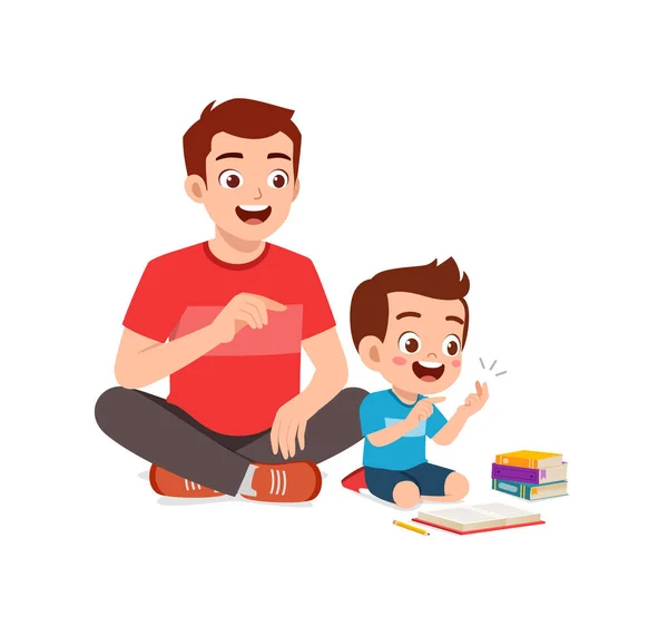 Cute Little Boy Study Math Father — Stock Vector