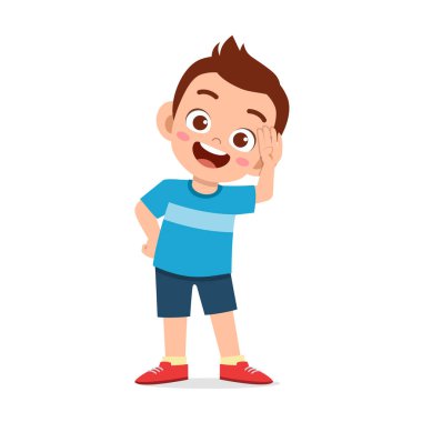 cute little boy stand and give salute pose