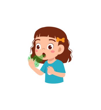 cute little girl check bad breath on mouth