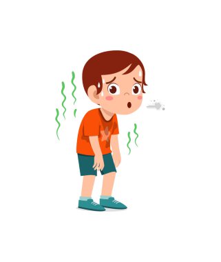 cute little boy have sweaty body and bad smell