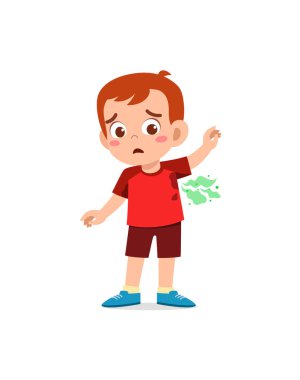 cute little boy have sweaty body and bad smell