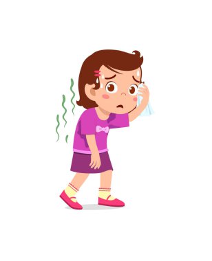 cute little girl have sweaty body and bad smell