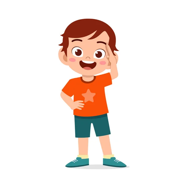 Cute Little Boy Stand Give Salute Pose — Image vectorielle