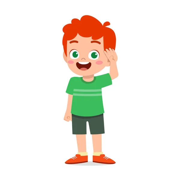 Cute Little Boy Stand Give Salute Pose — Stock Vector