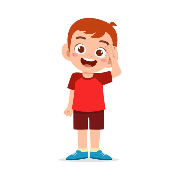 Cute Little Boy Stand Give Salute Pose — Stockvector