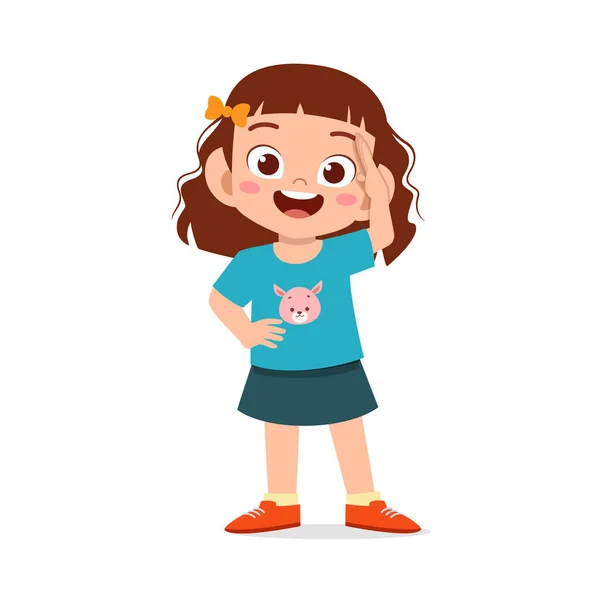 Cute Little Girl Stand Give Salute Pose — Stock Vector