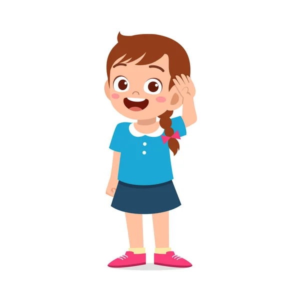 Cute Little Girl Stand Give Salute Pose — Stock Vector