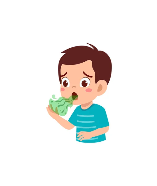 Cute Little Boy Check Bad Breath Mouth — Stockvector