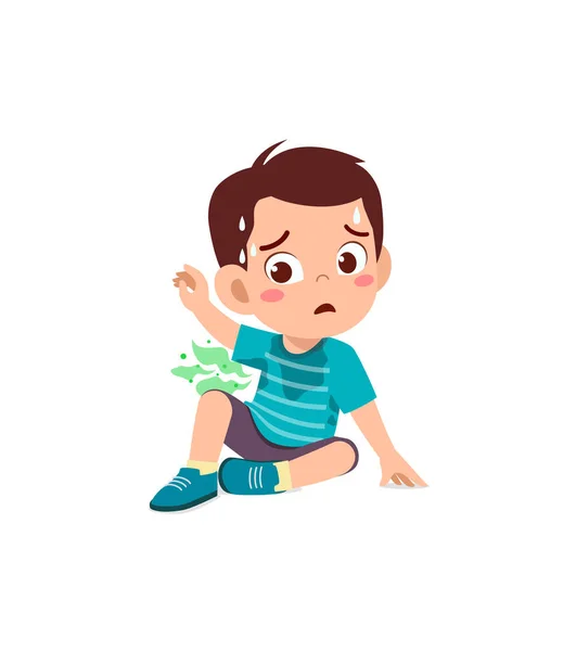 Cute Little Boy Have Sweaty Body Bad Smell — Image vectorielle