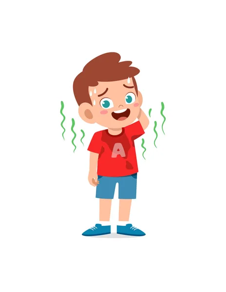 Cute Little Boy Have Sweaty Body Bad Smell — Image vectorielle