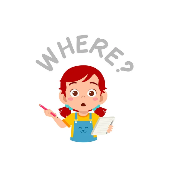 Cute Little Girl Holding Note Book Journalist — Stock Vector