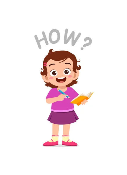 Cute Little Girl Holding Note Book Journalist — Stock Vector