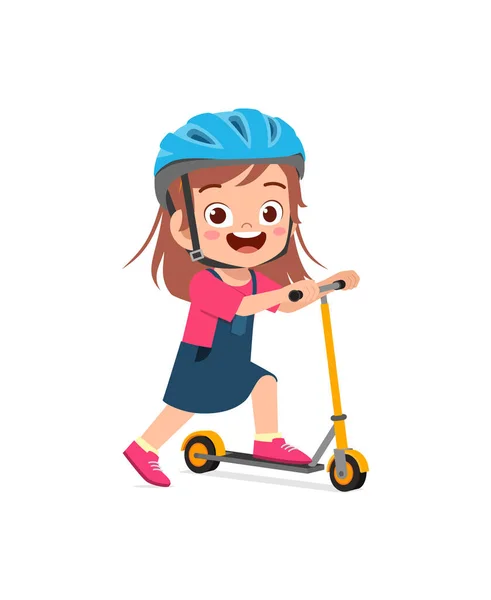 Cute Little Girl Riding Scooter Wear Helmet — Stock Vector