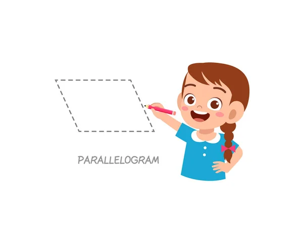 Cute Little Girl Study Draw Parallelogram — Stock Vector