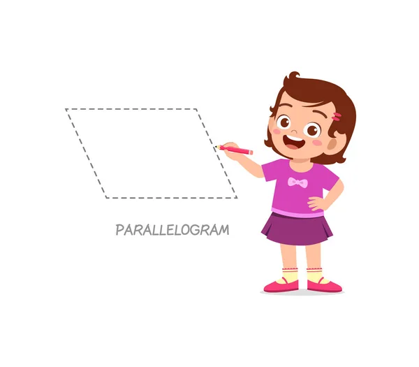 Cute Little Girl Study Draw Parallelogram — Stock Vector